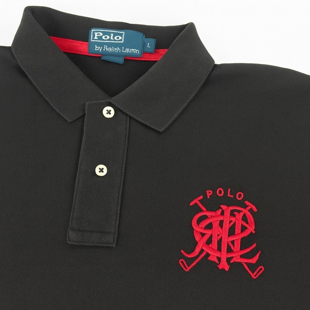 Polo Ralph Lauren Polo Shirt Mens L Black Vintage Crest Short Sleeve Pique